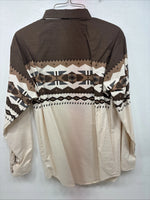 New Women’s Brooks & Dunn Tan Design Long Sleeve Button Up Size Small TT-51
