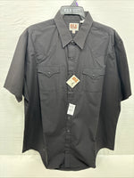 New Men’s ELY Cattleman Black Short Sleeve Pearl Snap 18.5 2XL F-76