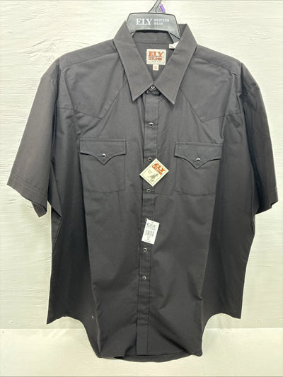 New Men’s ELY Cattleman Black Short Sleeve Pearl Snap 18.5 2XL F-76