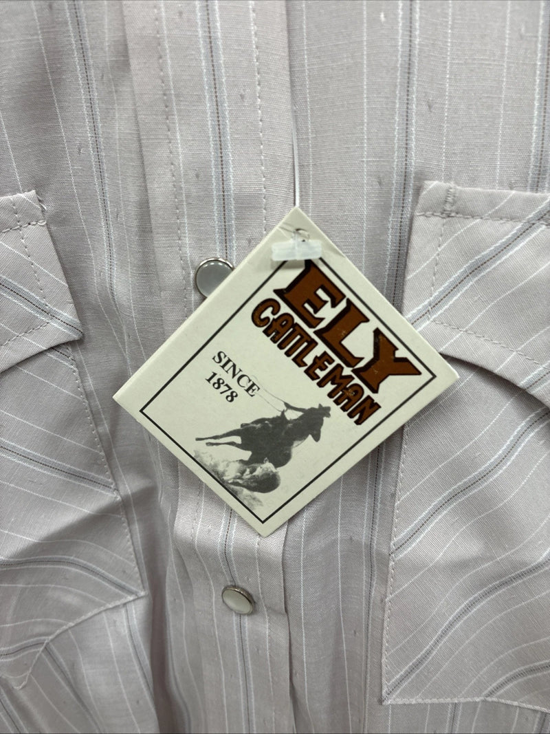 New Men’s ELY Cattleman Off White Long Sleeve Pearl Snap 15 X 34 Medium E-46