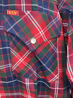 New Men’s ELY Plains Red Plaid Long Sleeve Pearl Snap 14.5 X 33 Small AA-92