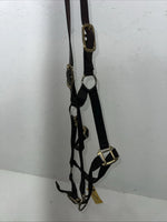New Showman Nylon Black Halter With Genuine Leather Head Piece #6657 W-50