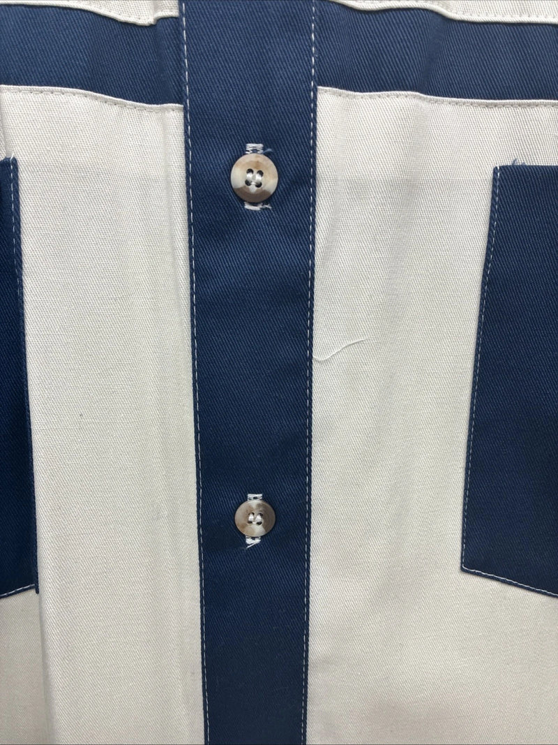 New Men’s Cowboy Threads Blue White Long Sleeve Button Up Shirt Large V-79