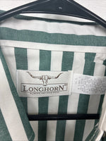 New Women’s Longhorn Green Stripe Short Sleeve Button Up Size 16.5 GG-3