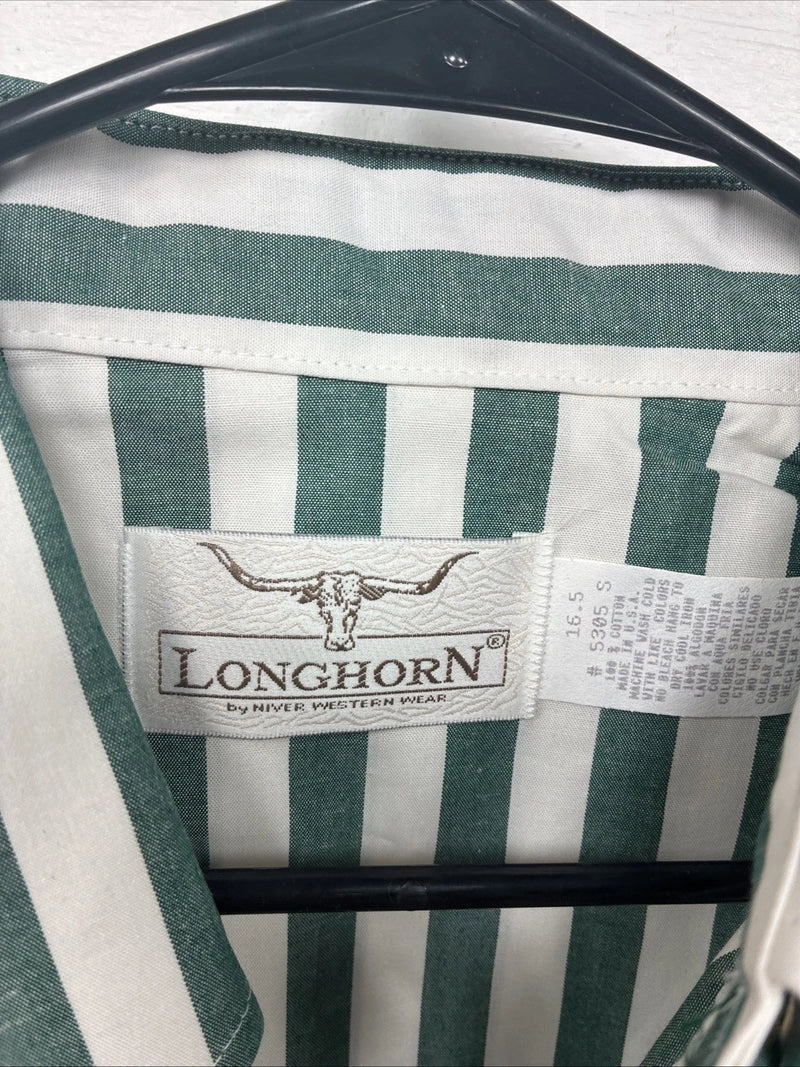 New Women’s Longhorn Green Stripe Short Sleeve Button Up Size 16.5 GG-3