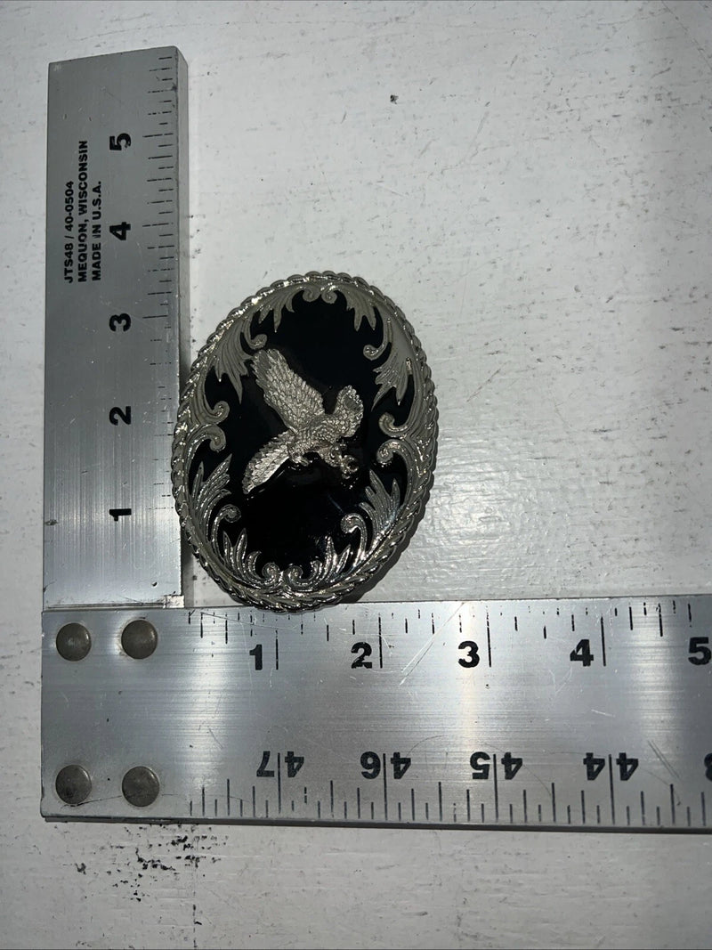 New Men Black Silver Oval Bird Belt Buckle. F-8