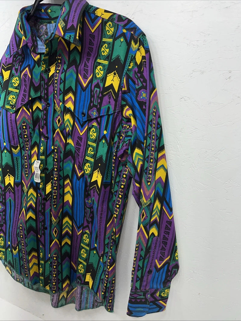 New Men’s Multicolor Wrangler Button Up Long Sleeve Shirt. 16.5x35 L P-66