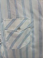 New Women’s White Horse White Blue Stripe Long Sleeve Pearl Snap Large GG-72