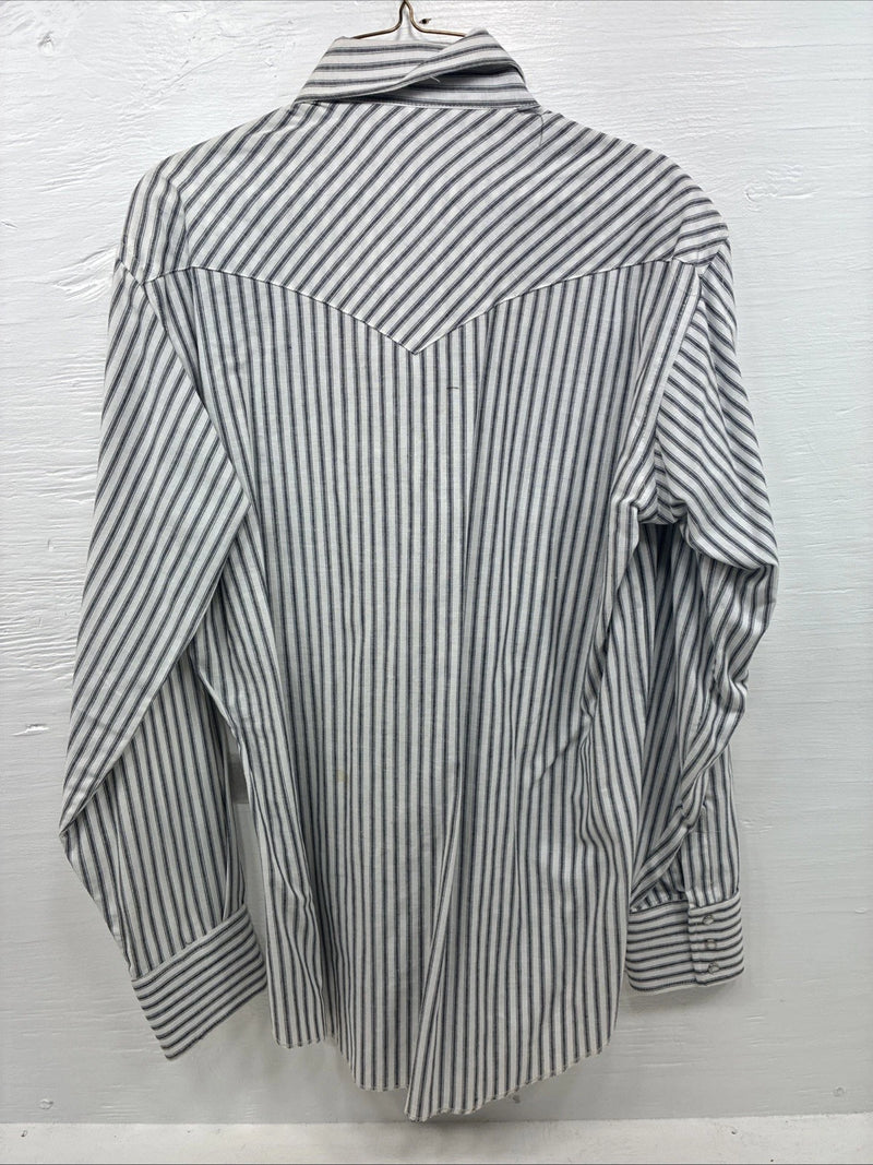 New Men’s Champion Western Gray Stripe Long Sleeve Pearl Snap 16 Large V-110