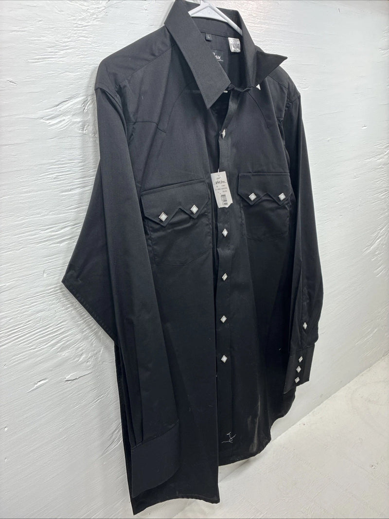 New Men’s White Horse Black Long Sleeve Pearl Snap Large AA-59