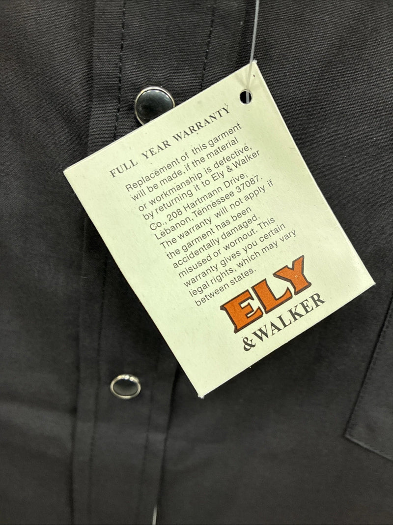 New Men’s ELY Cattleman Black Simple Short Sleeve Pearl Snap 18 2XL F-94