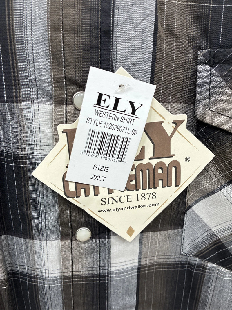 New Men’s ELY Cattleman Brown Flannel Long Sleeve Pearl Snap 2XL F-92