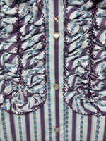 New Women’s Ranch Purple Blue Stripe Long Sleeve Pearl Snap Size 36 MM-19