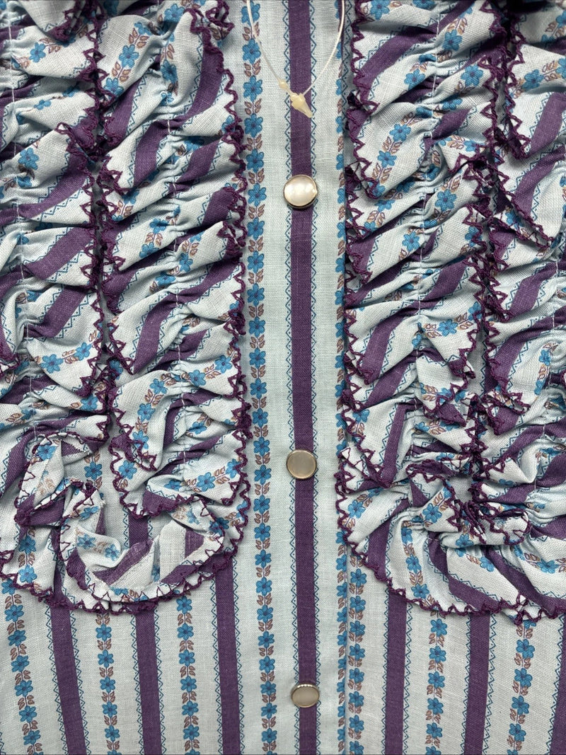 New Women’s Ranch Purple Blue Stripe Long Sleeve Pearl Snap Size 36 MM-19