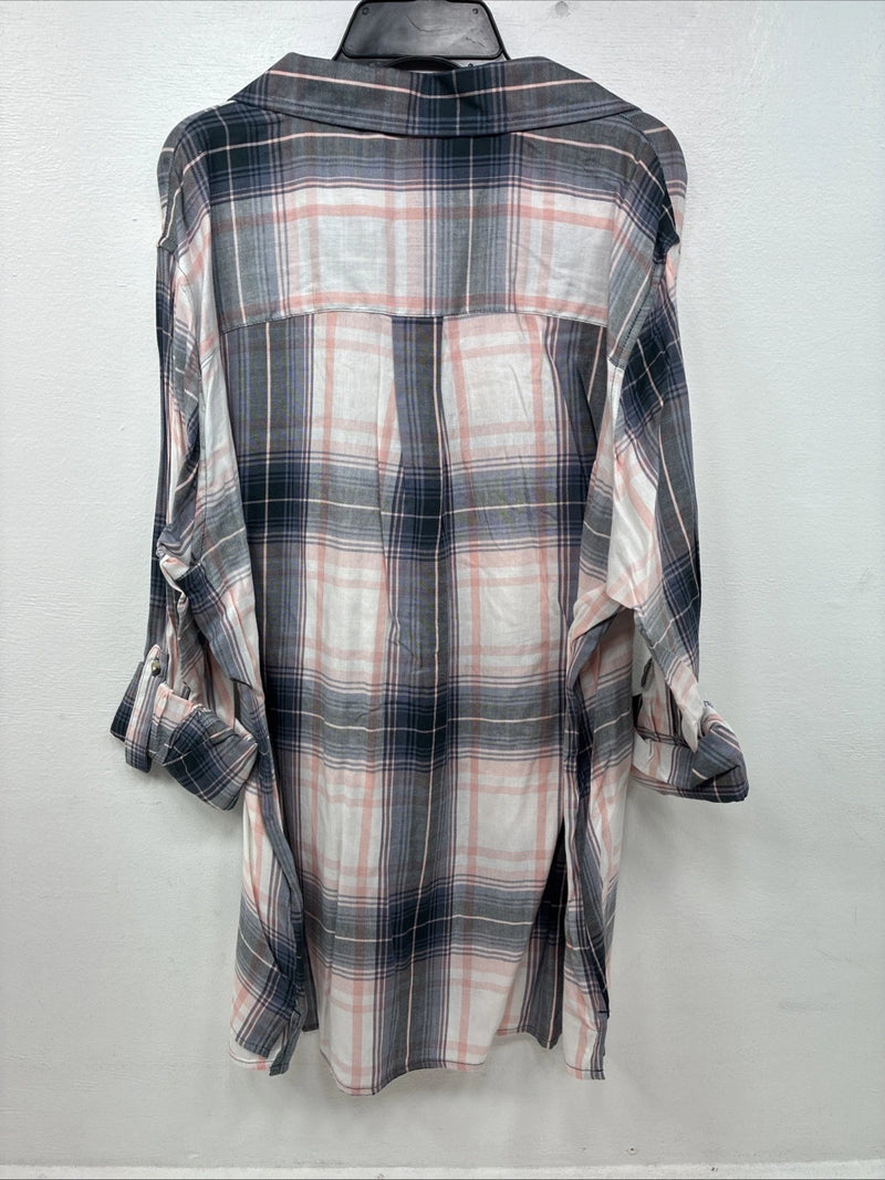 New Women’s Cumberland Pink Purple Plaid Long Sleeve Button Up XL GG-85