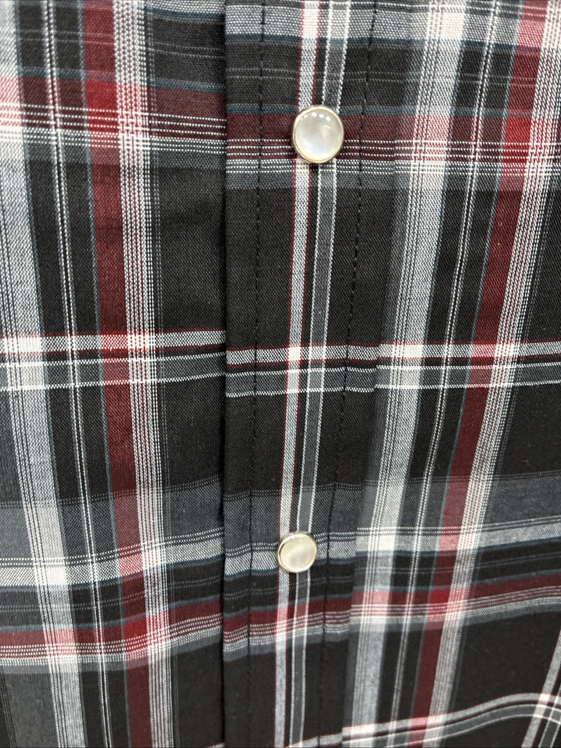 New Men’s ELY Cattleman Black Red Flannel Long Sleeve Pearl Snap 2XL F-93