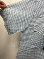New Men’s Western Shirts Blue Checkered Short Sleeve Pearl Snap Small J-72