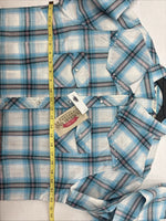 New Women’s Cumberland Blue Plaid Long Sleeve Pearl Snap XL  GG-79