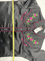 New Women’s Cumberland Black Rose Long Sleeve Pearl Snap Medium LL-86