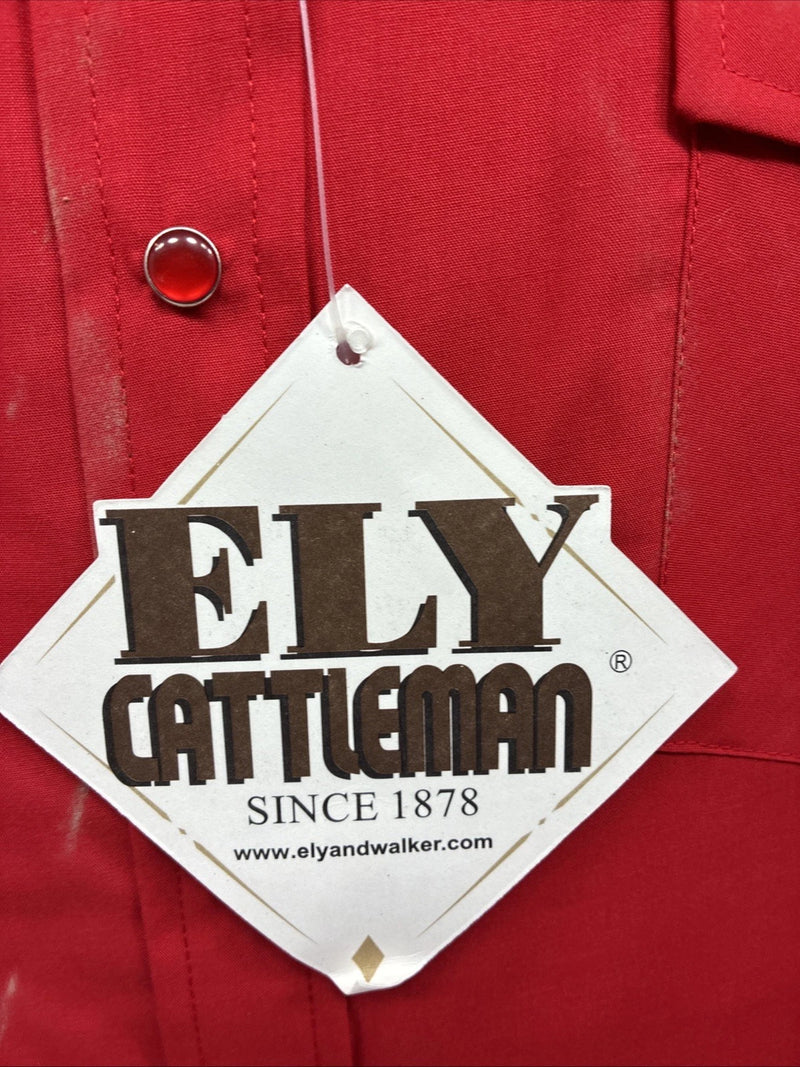 New Men’s ELY Cattleman Red Simple Long Sleeve Pearl Snap 17 XL O-70