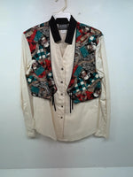 New Women’s Cream Horse Circle Y Long Sleeve Button Up Shirt M #60531 3B-41