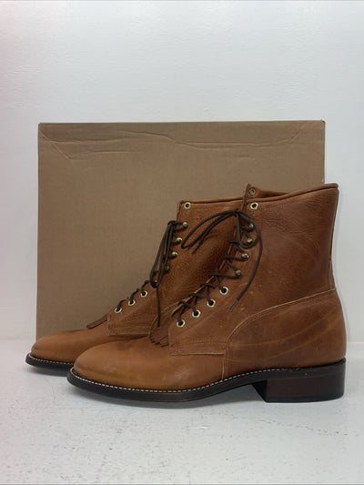 New Men’s Brown Lace Up J Chisholm Cowboy Boots. 2556 10 D. 6-92