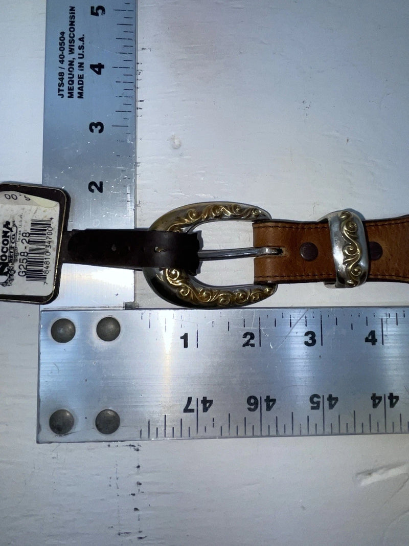 New Brown Genuine Leather Nocona Silver Pendent 28” Belt #G258 JJ-31