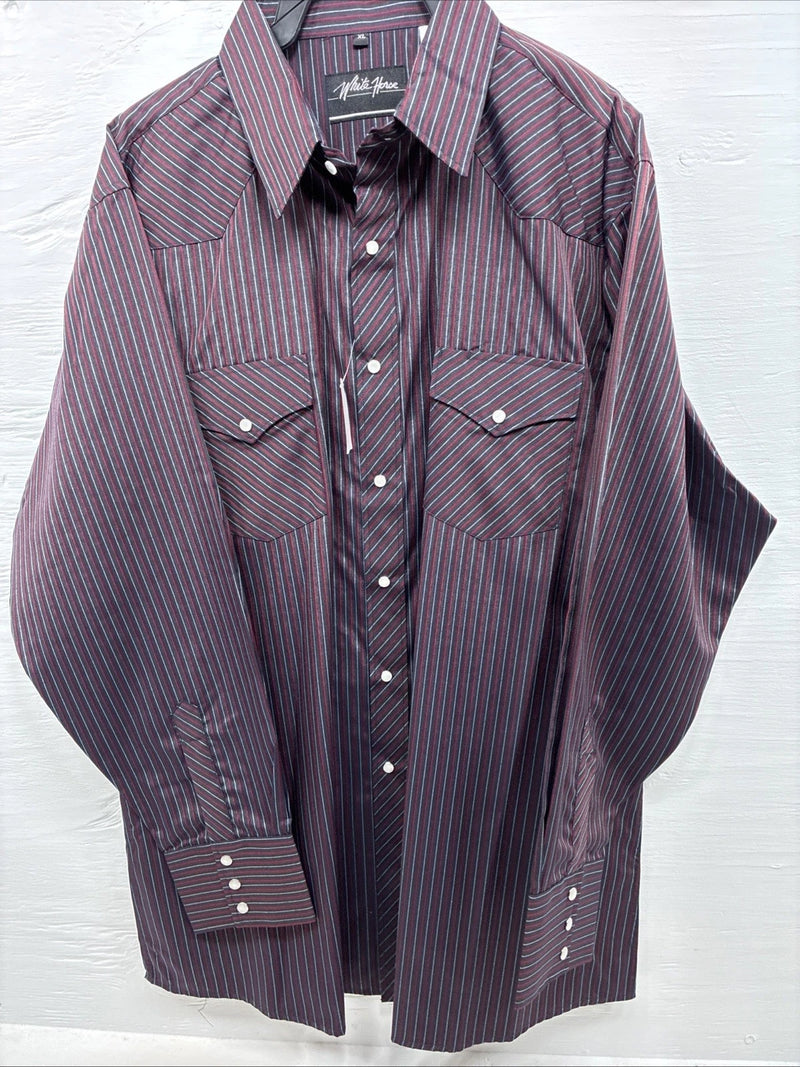 New Men’s White Horse Black Red Stripe Long Sleeve Pearl Snap XL H-77