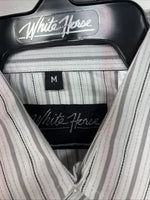 New Boys White Horse Gray Stripe Long Sleeve Pearl Snap Medium DD-118