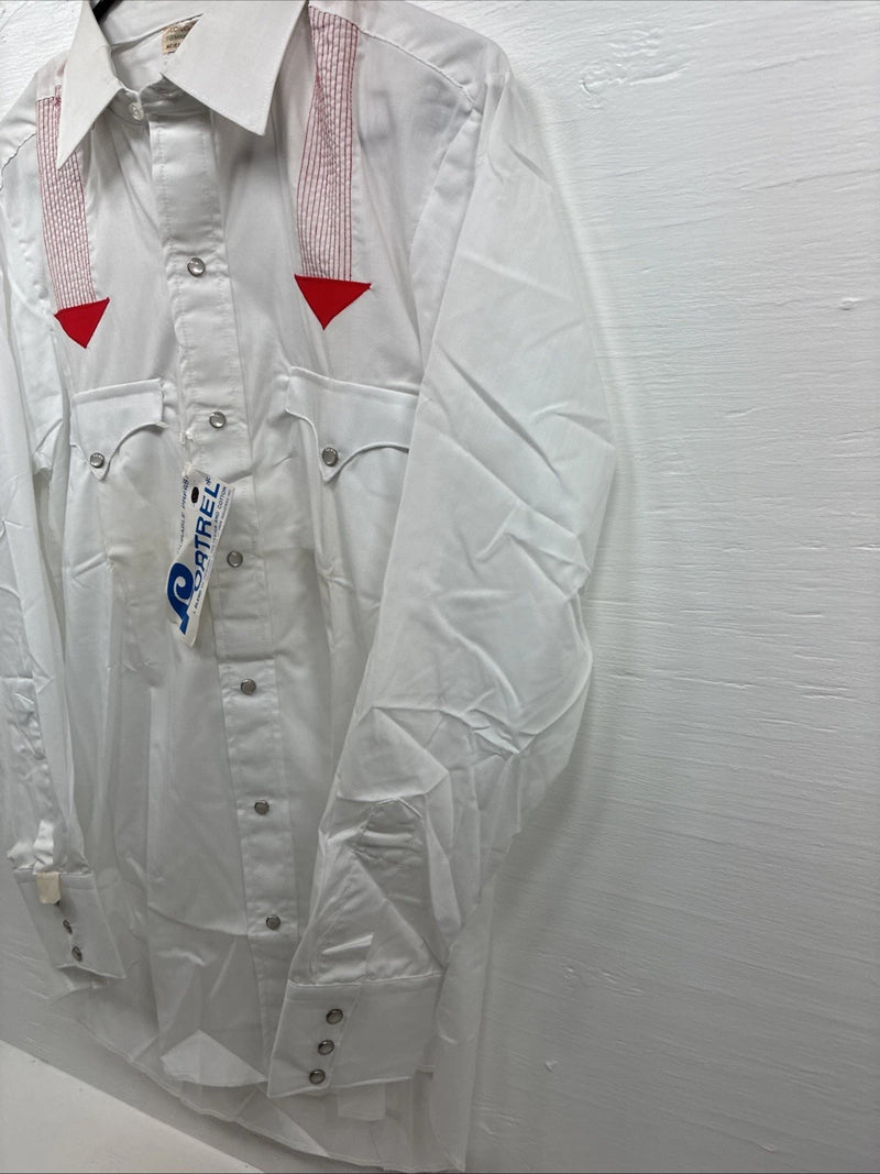 New Men’s Karman White Red Design Long Sleeve Pearl Snap 15 Medium M-83