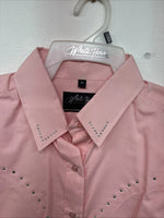 New Women’s White Horse Pink Gem Long Sleeve Pearl Snap XL II-2