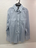 New Men’s White Horse Blue long sleeve pearl snap small B-69