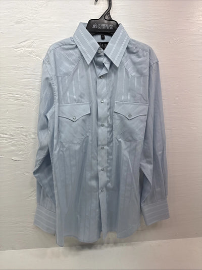 New Men’s White Horse Blue long sleeve pearl snap small B-69