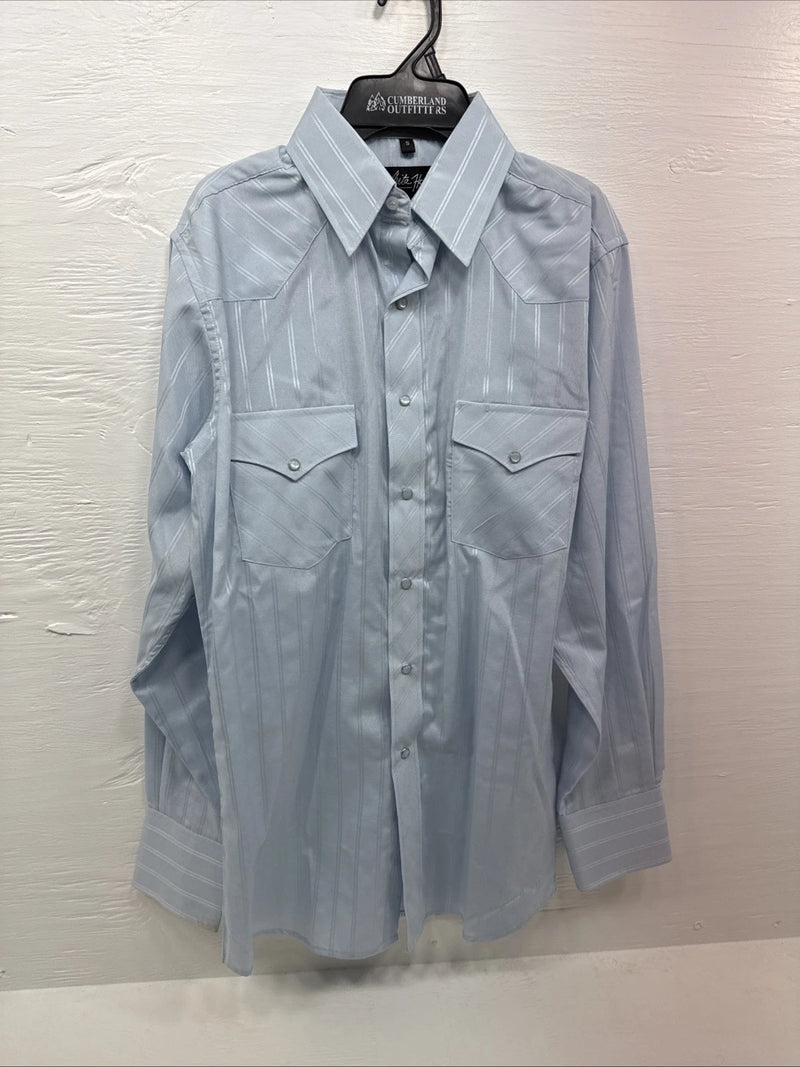 New Men’s White Horse Blue long sleeve pearl snap small B-69