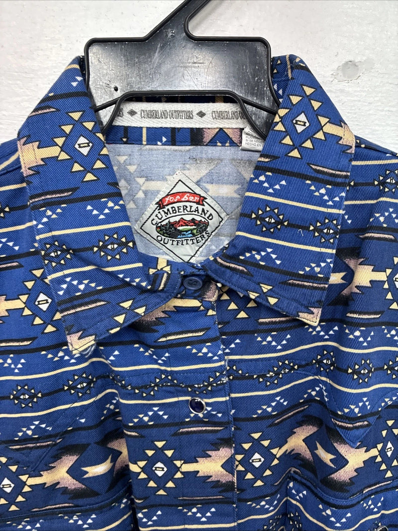 New Women’s Cumberland Blue Dosages Short Sleeve Pearl Snap Large MM-137
