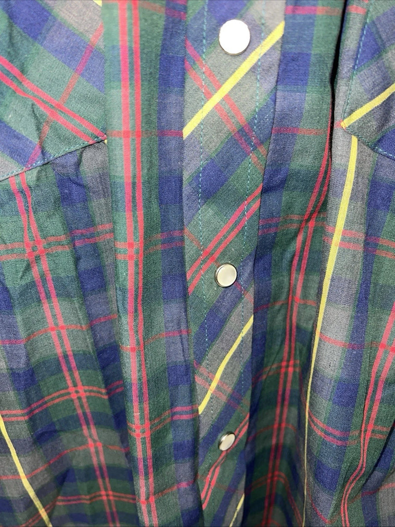 New Men’s Green Plaid ELY Plains Long Sleeve Pearl Snap Shirt. 16.5x34 L S-3