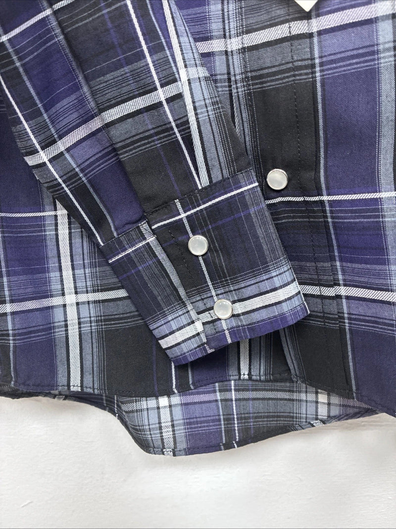 New Kids ELY Cattleman Purple Plaid Long Sleeve Pearl Snap Small LL-6