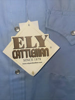 New Men’s ELY Cattleman Blue Long Sleeve Pearl Snap 15.5 X 33 Medium B-114