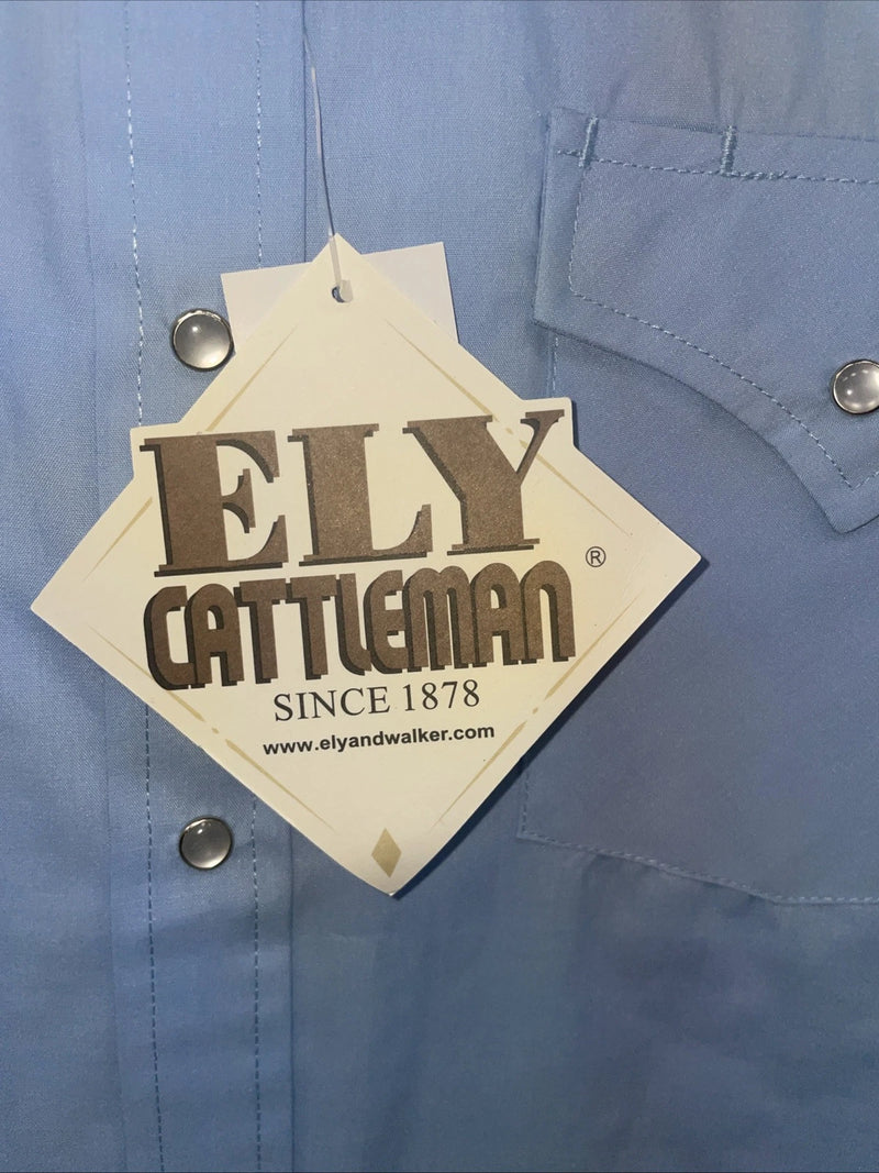 New Men’s ELY Cattleman Blue Long Sleeve Pearl Snap 15.5 X 33 Medium B-114