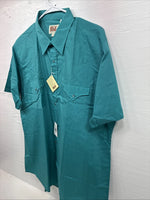 New Men’s ELY Cattleman Teal Short Sleeve Pearl Snap 17 XL M-41