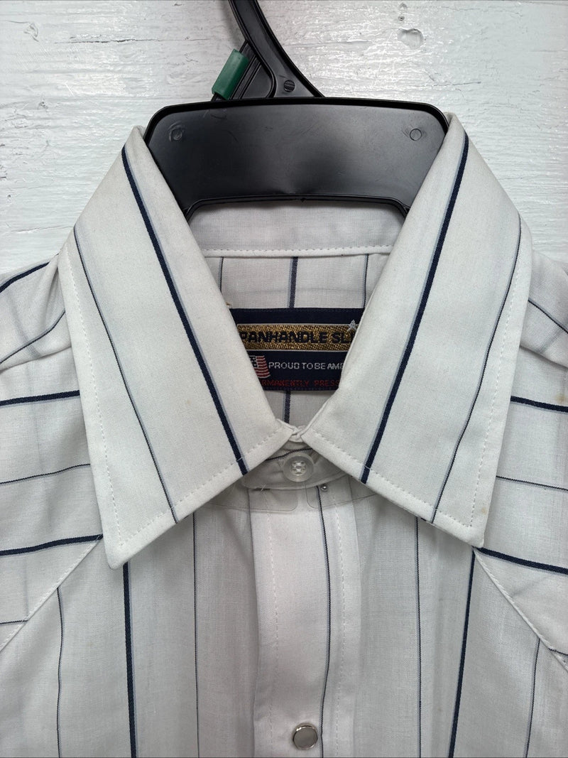 New Men’s Panhandle Slim White Stripe Short Sleeve Pearl Snap 15.5 Medium V-20
