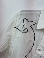 New Women’s White Horse Cream Design Long Sleeve Pearl Snap Medium LL-79