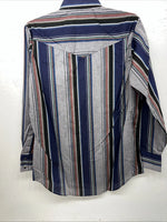 New Mens Navy Stripped ELY cattleman Pearl Snap Long Sleeve Shirt 15.5x34 M I-29