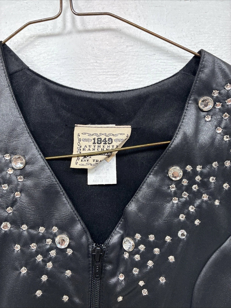 New Women’s 1848 RanchWear Black Rhinestone Sleeveless Vest Zip Up Medium YY-39