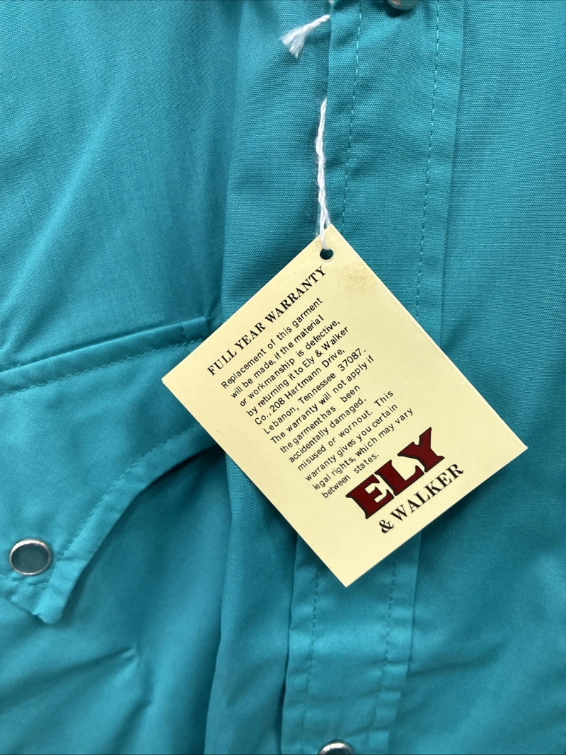 New Men’s ELY Cattleman Teal Short Sleeve Pearl Snap 16.5 Large M-42
