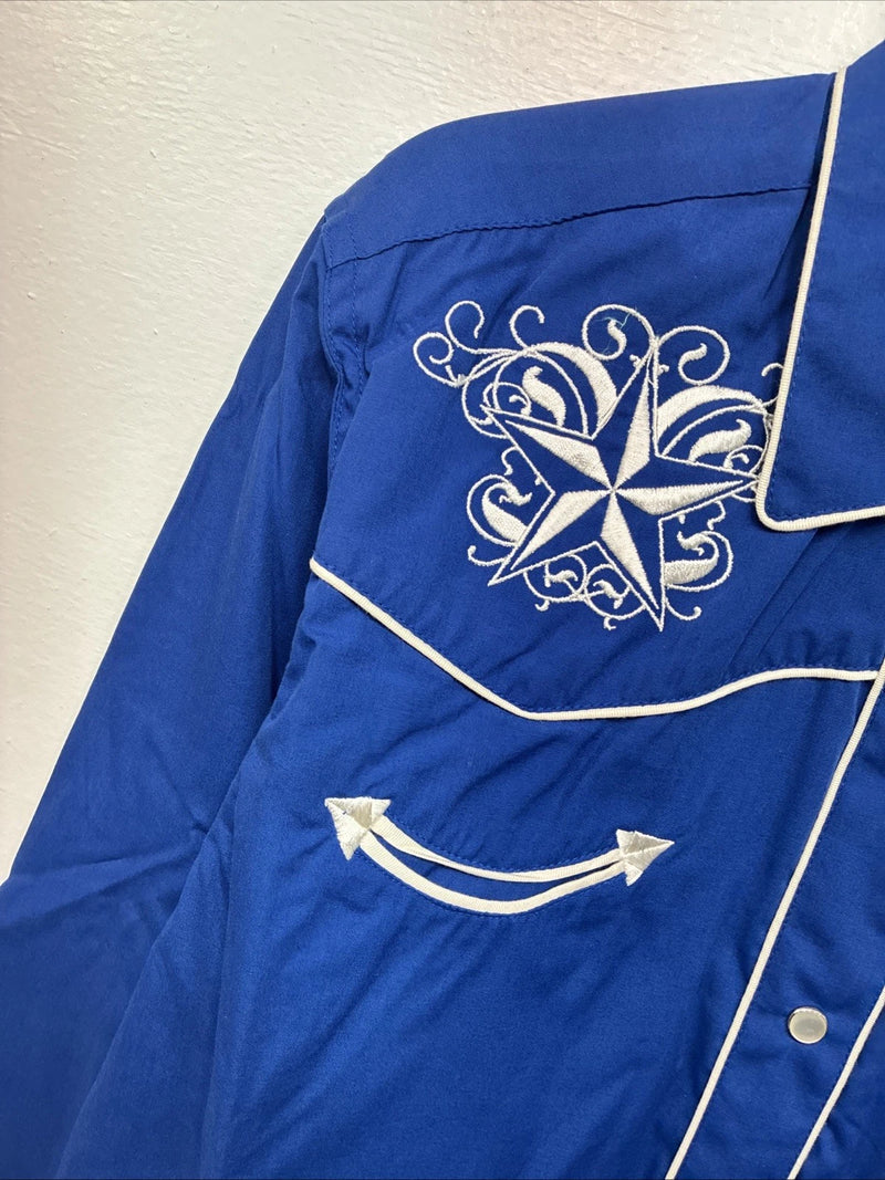 New Women’s Western Express Blue Design Long Sleeve Pearl Snap Medium LL-68