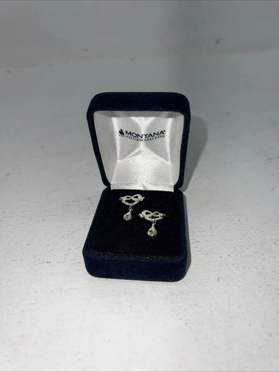 New Women’s Montana Silversmiths Silver Ribbon Heart With Dangle. ER60903 A-46
