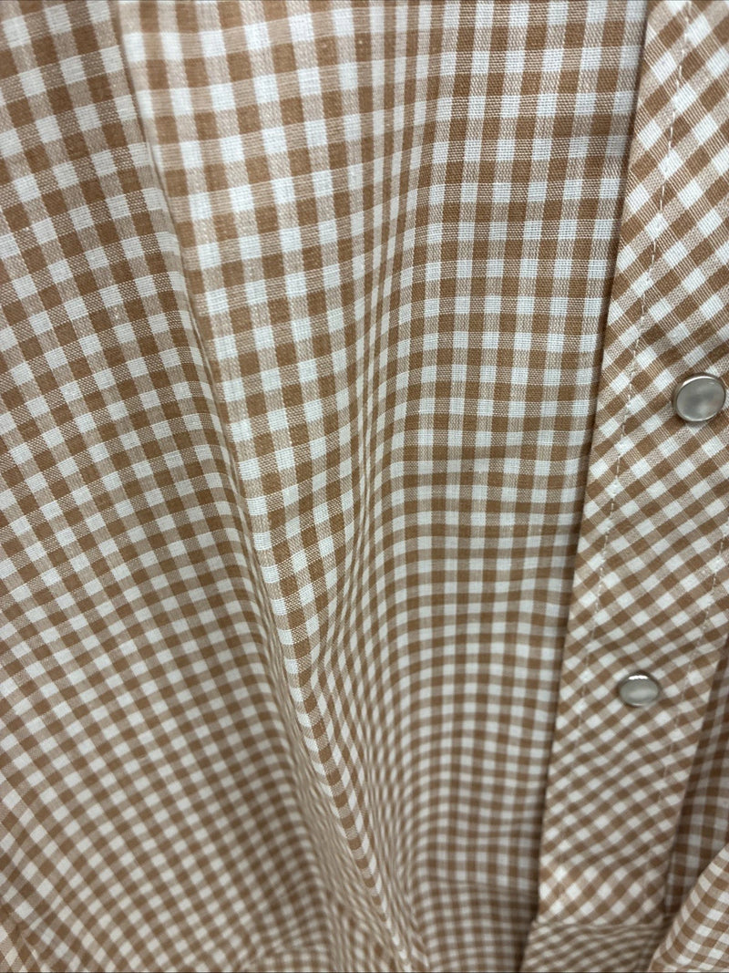 New Mems Western Shirt Brown Checkered Short Sleeve Pearl Snap Small AA-103