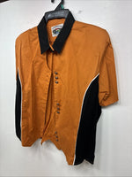 New Women’s Cumberland Orange Black Short Sleeve Button Up XL TT-5