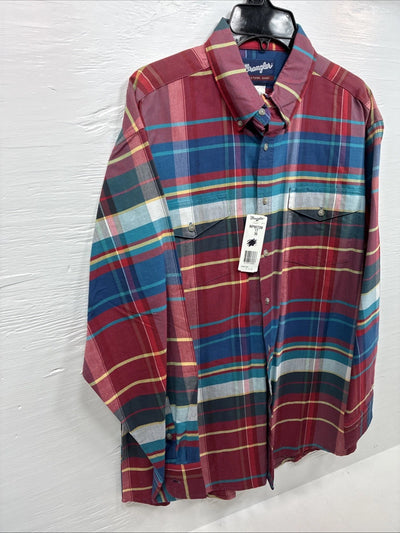 New Men’s Wrangler Multiple Color Plaid Long Sleeve Button Up 17 X 35 XL J-24